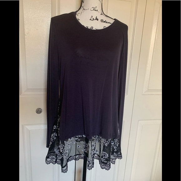 LOGO Navy Blue long sleeve tunic with lace
